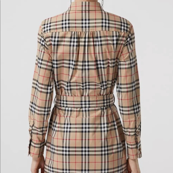 Brand New Authentic Burberry Check Stretch Cotton Tie-waist Shirt Dress - Picture 2 of 2